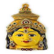 Sri Devi Pearls and Fashions Brass Varamahalakshmi Amman varalakshmi vratham face Idol, 7.5 inches, Yellow