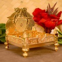 Gold Plated ladoo Gopal Singhasan Pooja Chowki mandir for God Thakur Puja Idol