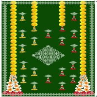PELLISANDADI Stylish Backdrop Muggu Makar Sankranti Backdrop Cloth | for Pooja Decoration, Traditional Background Curtain Cloth | 5 Feet Height & 8 Feet Width
