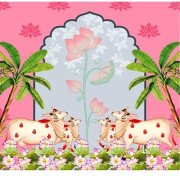 zeonely mart pichwai Background Cloth Cow Backdrop Cloth Decorations New House Ceremony Home Decoration Cloth for All Functions (5X8 FT) varalakshmi Pooja Backdrop Decoration